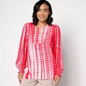 LOGO by Lori Goldstein Woven Tie Dye Pullover Shirt 2X with pockets